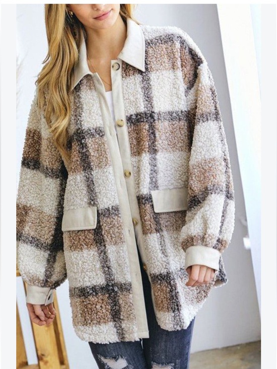 Moon Ryder Jackets & Blazers - MOON RYDER Plaid Sherpa Teddy Jacket in Khaki Plaid gorgeous